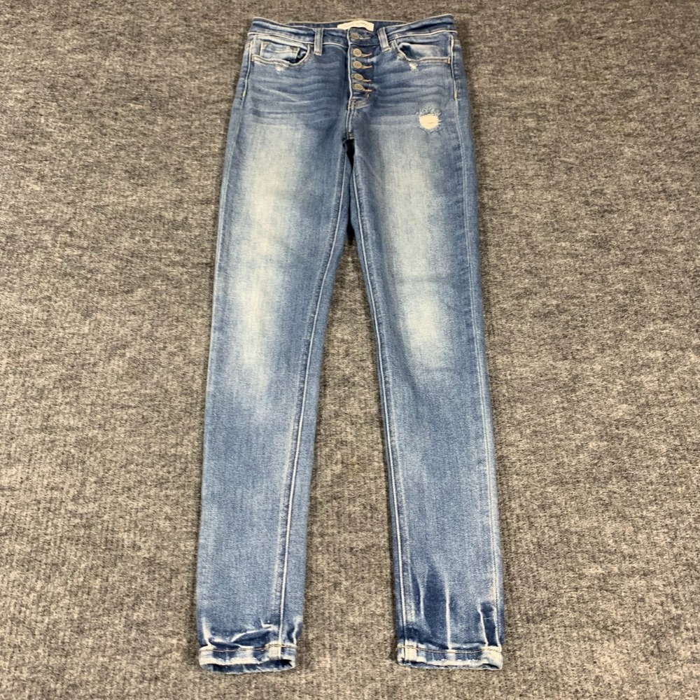 Flying Monkey Jeans Womens 27 Blue Denim Faded Button Fly Platinum Skinny 28x30